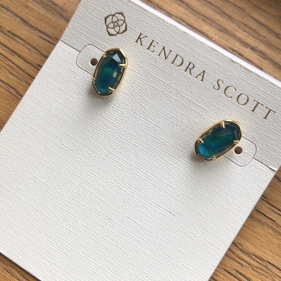 Kendra Scott Grayson Gold Plated Over Brass Stud Earrings With Teal Abalone NWT - Picture 8 of 14